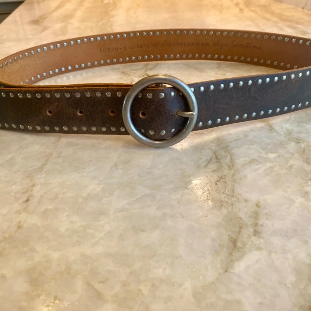 Olga Santini Womens Leather Studded Belt Brown Silver Italy Large - Picture 3 of 8